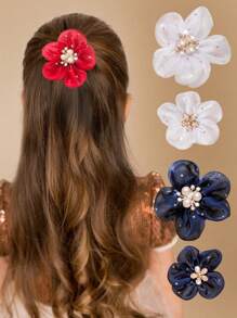 6 stuks/set meisjes kleurrijke camelia strass & parel haarspeldjes, schattige & modieuze studenten stijl haaraccessoires, geschikt voor terug naar school