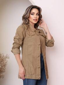 Max Women's Ripped Jeans Jacket Bloggers - 卡其色 - 查看 3