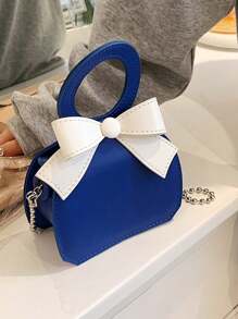 1 Pc New Style Small Capacity Bow-Decorated Pu Material Handbag For Girls, Fashionable And Unique Beaded Strap For Crossbody Or Hand Carry, Magnetic Button Closure, Perfect For Outings, Shopping, Parties, Dinners, And As A Gift For Friends - A - View 15
