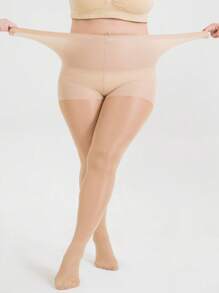 雙色大碼褲襪 - 杏色 - 查看 2