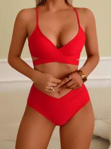 Women's Fashion Tankini Top And Bottom Swimwear Set, Leisure And Holiday - Red - View 1