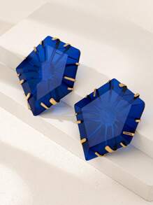 1 Pair Geometric Pattern Resin Stud Earrings For Women, Fashionable And Versatile - Blue - View 2