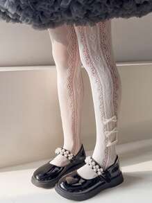 1 قطعة جورب قصير بنقشة فراشة منفذة للتهوية مقاوم للبعوض للبنات - أبيض - مشاهدة 6