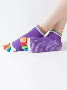 1 par de calcetines de yoga de dedo separado, con punta y talón abiertos, profesionales, con atmósfera difuminada para mujeres que practican yoga avanzado, calcetines de dedo altamente atractivos