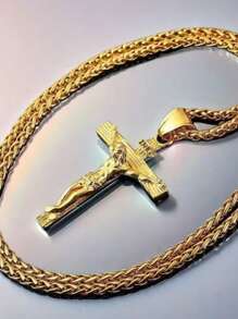 1pc Gold Punk Style Cross Pendant Necklace For Men, Zinc Alloy Material, Fashionable Accessory For Daily Wear