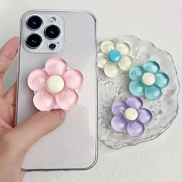 1 pièce Porte-téléphone design fleur mignon - Support pliable en résine transparente phosphorescente pour smartphones, cadeau d'anniversaire/Noël, matériau ABS (accessoires de téléphone pour le Ramadan)