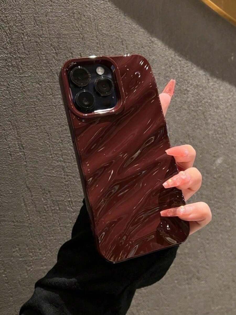 1pc Burgundy Minimalist 3D Wavy Pattern Soft Phone Case Compatible With IPhone 16 Pro Max/16/16 Pro/16 Plus/15/15 Pro Max/15 Pro/11/12/13/14 Pro Max/11 Pro/11 Pro Max/12 Pro/12 Pro Max/13 Pro/13 Pro Max/14 Pro/14 Pro Max, Creative Premium Feeling Waterproof Shockproof Anti-Fall Scratch Resistant - Burgundy - View 1