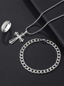 Conjunto de 3 piezas con collar, pulsera y anillo con cruz de estilo gótico