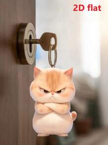 1pc 2D Acrylic Angry Cat Design Pendant/Keychain/Backpack Charm, Decorative Gift