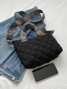 Stylish Quilted Nylon Crossbody & Shoulder Bag For Girls - , Casual With Zip Closure, Polyester Lining, And Adjustable Patterned Strap - Perfect For Everyday Use - Black - View 2