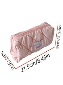 1pc Cute And Fashionable Candy Color Large Zipper Pencil Case, Soft Girl Style Student Stationery Storage Bag, Cream Down Fabric Storage Pouch - Multicolor - View 6