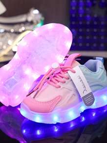GUANGLAN USB 可充电 LED 发光鞋，网眼透气彩色闪光运动鞋，适合幼儿、男孩和女孩、儿童小号、中号、大号、休闲运动鞋、夜光、春秋、皮革系带街舞鞋 - 玫紅色 - 查看 4