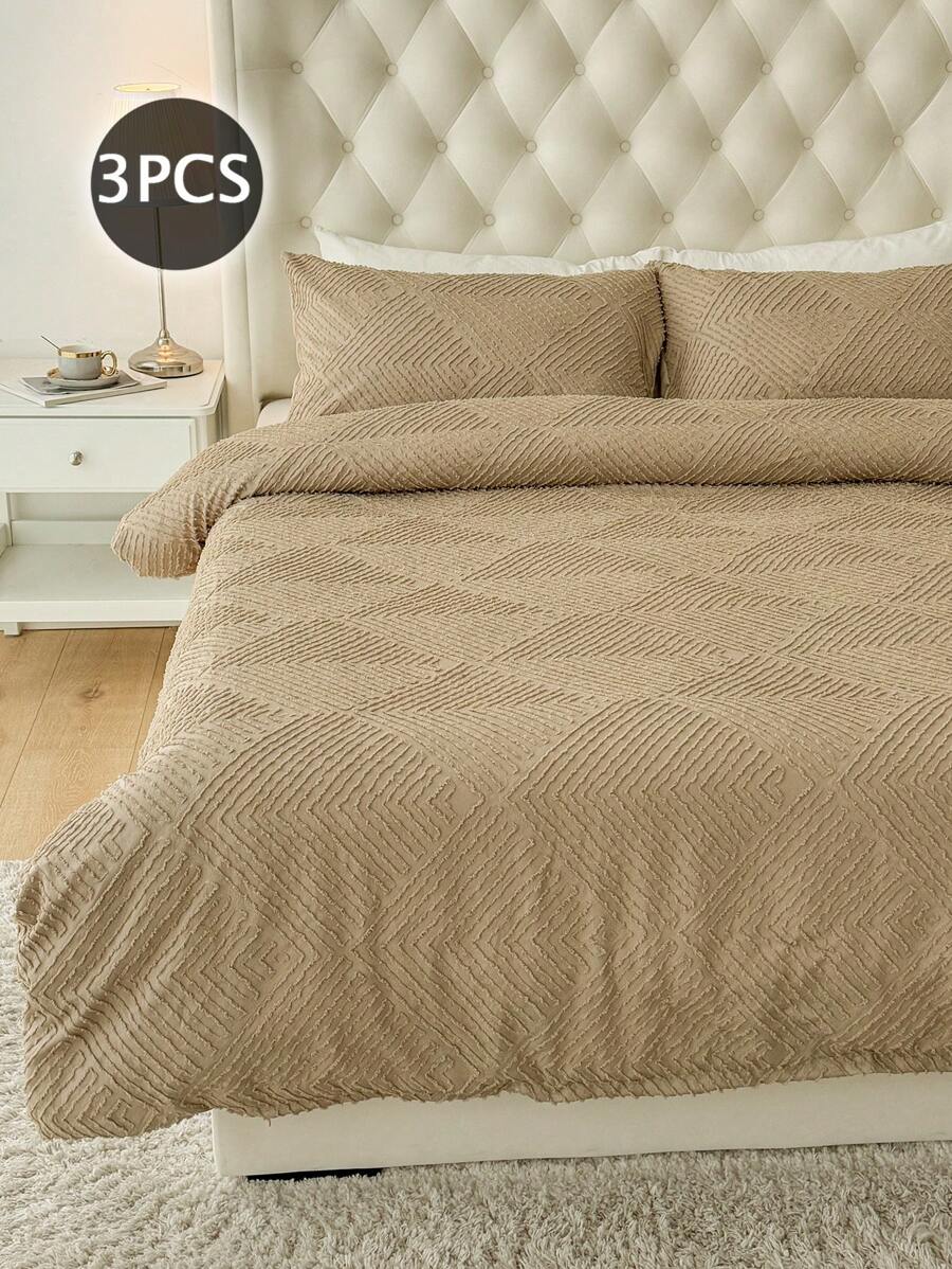 Bộ 3 món phong cách Bohemian chất liệu nhung 3D (không kèm chăn bông), (1 vỏ chăn và 2 vỏ gối), bộ chăn ga gối hiện đại dùng được cả bốn mùa. - Màu Khaki - Xem 1