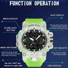 SANDA Luxury G Style Men's Electronic Watch Outdoor Sports LED Analog Digital Chronograph Military Dual Display 50M Waterproof - 黑色藍色 - 查看 6