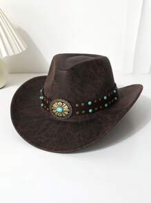 1pc Unisex Solid Color Cowboy/Cowgirl Hat With Unique Leather Belt Band Decor, Suitable For Western Themed Events, Parties, Engagements, Cosplay, Festivals, Music Festivals - Top Hat - View 7