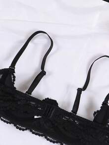 Women's Black Sexy Lace 1/3 Cup Bra, Adjustable Straps, Comfortable Fit, Recommend Sizing Up - Black - View 3