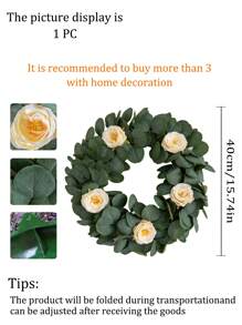 1 件 16 英寸人造桉树叶玫瑰环 | 多功能悬挂植物适用于春季家居装饰、门廊、农舍、户外庭院、节日派对、婚礼装饰、餐桌装饰、餐桌中心装饰、桌藤、蜡烛花环、宴会、约会、派对、婚礼 - 彩色 - 查看 15