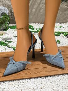 Xin Jing Shoes 女士高跟鞋，尖头，细高跟，镂空，凉鞋，优雅，派对 - 藍色 - 查看 9