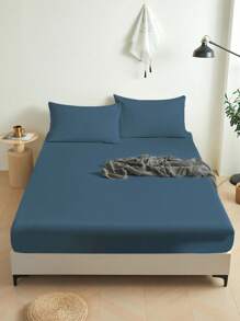 1 pièce Drap-housse en coton 100% de couleur bleu poussiéreux, protecteur de matelas, housse de matelas pour lit, drap de lit, doux et respirant, pour lit de toutes tailles - simple, double, king, queen. Avec poche profonde allant jusqu'à 30 cm. Literie pour dortoir, retour à l'école