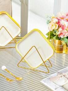 1 Set Of 6 Trays With Gold-Colored Display Rack,Kitchen,Christmas Gift - Milky White - View 10