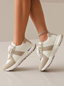 Women's Casual Sneakers PU Leather Flat Lightweight Comfortable Running Shoes Flat White Sneakers