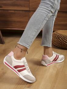 Women's Fashionable Color Block Casual Sneakers, Versatile Retro Lace-Up Flat Athletic Shoes, 2025 New Arrival