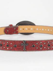 Cinturón unisex de piel de imitación de estilo punk, con hebilla con diamantes incrustados, inspiración en el estilo cowboy occidental, decorado con brillantes, apto para todas las estaciones