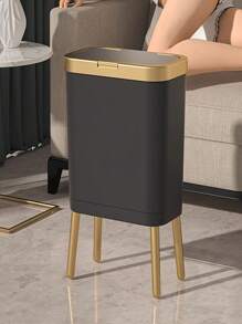 1pc High Capacity Foot Pedal Trash Can With Flip-Top Lid, Slim Design Saves Space, Essential For Kitchen, Bathroom, Living Room, Bedroom, Home & Commercial Use