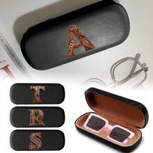 Portable Glasses Box Simple Hard Pu Leather Fashion Eyeglasses Storage Box Protector Outdoor Travel Sunglasses Organizer High Quality Eyeglass Case Sunglasses Myopia Glasses Storage Travel Accessories Initial Name 26 Letters Pattern