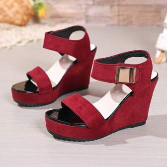 Women's New Spring/Summer Hook And Loop Thick Bottom Wedge High Heel Sandals, European And American Fashion Strap Thick Bottom Versatile