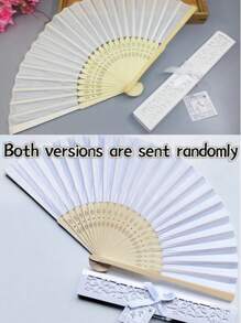 1 pieza Abanico plegable de color liso y elegante con caja de regalo - Blanco - Ver 4