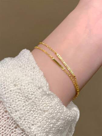 1pc Double-layered Cubic Zirconia Inlaid Fashionable And Personalized Chain Bracelet Suitable For Dates, Festivals, Parties, Weddings, Traveling, Daily Wear, Work, Etc. It's A Great Gift For Girlfriend, Mom, Teacher, Friends, Classmates, Etc.
