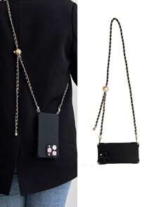 枪形可调节 PU 皮革长带配银链，可拆卸手机挂绳配透明卡夹，适合送给母亲、家人、朋友、生日、节日的礼物，手机挂饰，手机链 - 彩色 - 查看 3