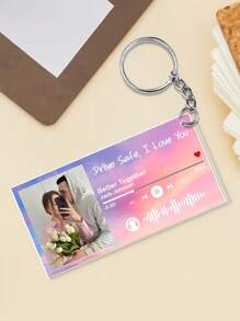 1pc Customized Photo & Music Song Keychain, Personalized Spotify Song Engraved Music Code Keychain, 6 Color Options, Customized Couple Photo Acrylic Keychain Pendant - Multicolor - View 15