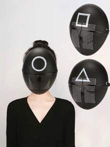 3Pcs Cartoon Survival Game Mask, Black Mesh, Triangle, Square, Circle, Suitable For Role-Playing, Soiree And Party, Ladies And Men
