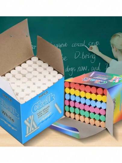 50/100 Pieces Of Round Colored And White Chalk, Suitable For Children's Chalkboards, Outdoor Painting, Street Graffiti Chalk, Student Painting (Random Packaging, Chalk Is Fragile, There Is A Break During Transportation Does Not Affect The Use, The Size Has A Slight Error),School Supplies,Back To School