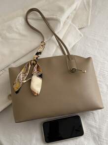 Women Chic Pattern Tote Bag Shoulder Bag - Khaki - View 7
