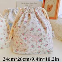 1pc Embroidered Bow & Floral Print Drawstring Pocket Bag, Multifunctional Storage Pouch, Organizer Bag, Dust Cover, Mommy Bag, Travel Portable Storage Bag, Jewelry Cosmetic Pouch, Hanging Bag, Gift Bag - Multicolor - View 13
