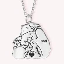 Personalized Papa Mama Bear Family Necklace With Baby Bears Heart And Engraved Names Mother's Day Father's Day Gift For Parent Grandparent Valentines