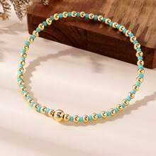 1 件时尚奢华金色铜珠和彩色玻璃珠弹性手链，男女通用珠宝 - 彩色 - 查看 9