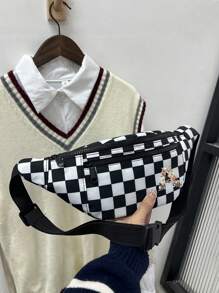 Fashion Multi-Color New Korean Style Casual Canvas Waist Bag, Floral & Letter Print Pattern Outdoor Sports Minimalist Fanny Pack, Mobile Phone Pouch For Women - Black and White - View 1