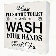1pc PVC Bathroom Hand Wash Sign With Text, Farmhouse Decor Toilet Box Sign, 5*5 Inches/12.7*12.7cm