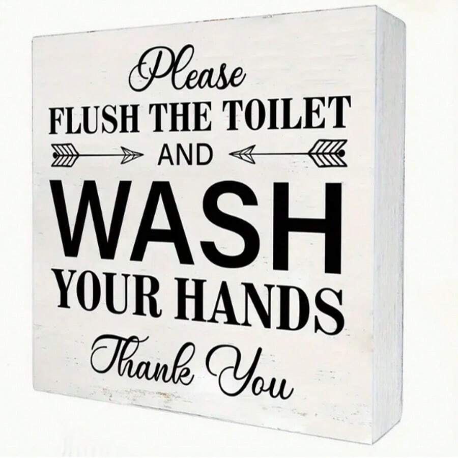 1pc PVC Bathroom Hand Wash Sign With Text, Farmhouse Decor Toilet Box Sign, 5*5 Inches/12.7*12.7cm