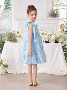 Young Girl Bow Tulle Easter Dress, Elegant Princess Gown, Suitable As Birthday Gift, Party, Wedding, Holiday Outfit For Flower Girl