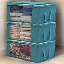 Bolsa de almacenamiento de tela plegable - Organizador no tejido a prueba de polvo con asa y ventana de visibilidad - Organizador ahorra espacio para ropa, libros, juguetes, mantas, material transpirable para dormitorio, dormitorio, armario Pantalones, zapatos, jeans, botas, faldas