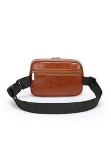 1pc Casual Plain Color Men's Chest Bag, PU Leather, Water-Resistant Waist Pouch, Sport Backpack, Crossbody Bag, Suitable For Sports, Fitness, Hiking, Travel, Shopping - Multicolor - View 9