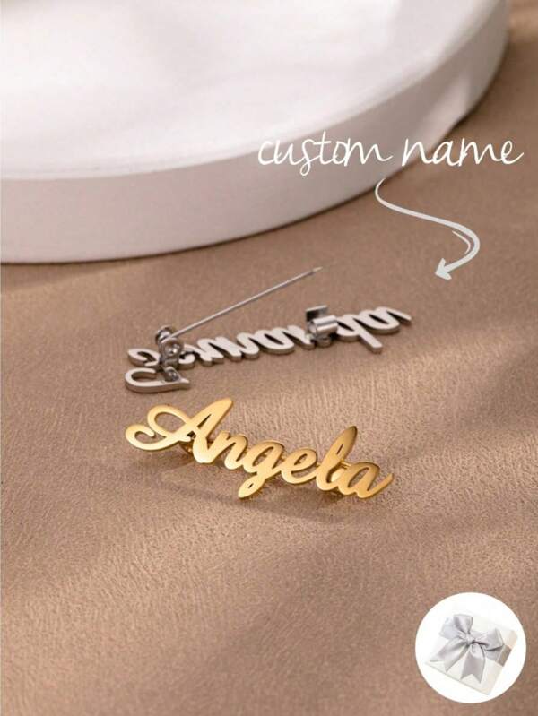 1pc Customized Name Brooch Pin, Personalized Stainless Steel Lapel Pin With Tag, Suitable For Business Style, Fit For Bridesmaid Gift, Birthday, Christmas, Father's Day And Girlfriend, ,Engraved,Stainless,Colorful,Cute,Adorable,Funny,Kawaii,Y2K,Stylish,Unisex,Casual,Custom,Personalized,Unique,Customized,Ideal Gifts For Him,Ideal Gifts For Her,Her,Boyfriend,Girlfriend,Family,Friends,School Supplies,Back To School,For Office,For School,For Classroom,For Teacher Gifts,For University,For Colleague,For Dorm Rooms,For Teacher,For Boys And Girls,For Teenagers,Junior High School Students,Middle School Students,High School Senior High School Students,College Students,University Students,Freshman,Sophomore,Underclassmen