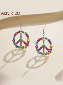 1 Coppia di orecchini a cerchio pendenti rotondi in acrilico con motivi floreali, accessori multicolore adatti per tutte le stagioni per le donne
