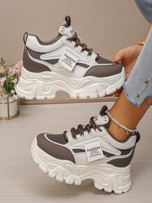 2025 Spring Women's Hidden Heel Chunky Sneakers, Lace-Up Breathable Mesh Casual Platform Shoes For Petite