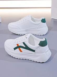 1 Pair Women's Sports Style Platform Sneakers, Multi-Color Patchwork Low-Top Casual Comfortable Shoes